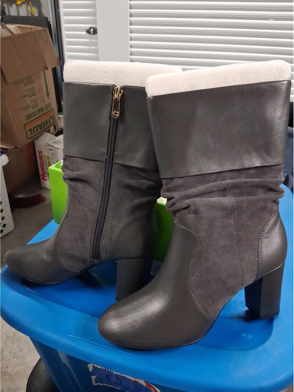 C Wonder Grey Suede & Leather Amanda Mid-calf Slouch Boot 8 NEW